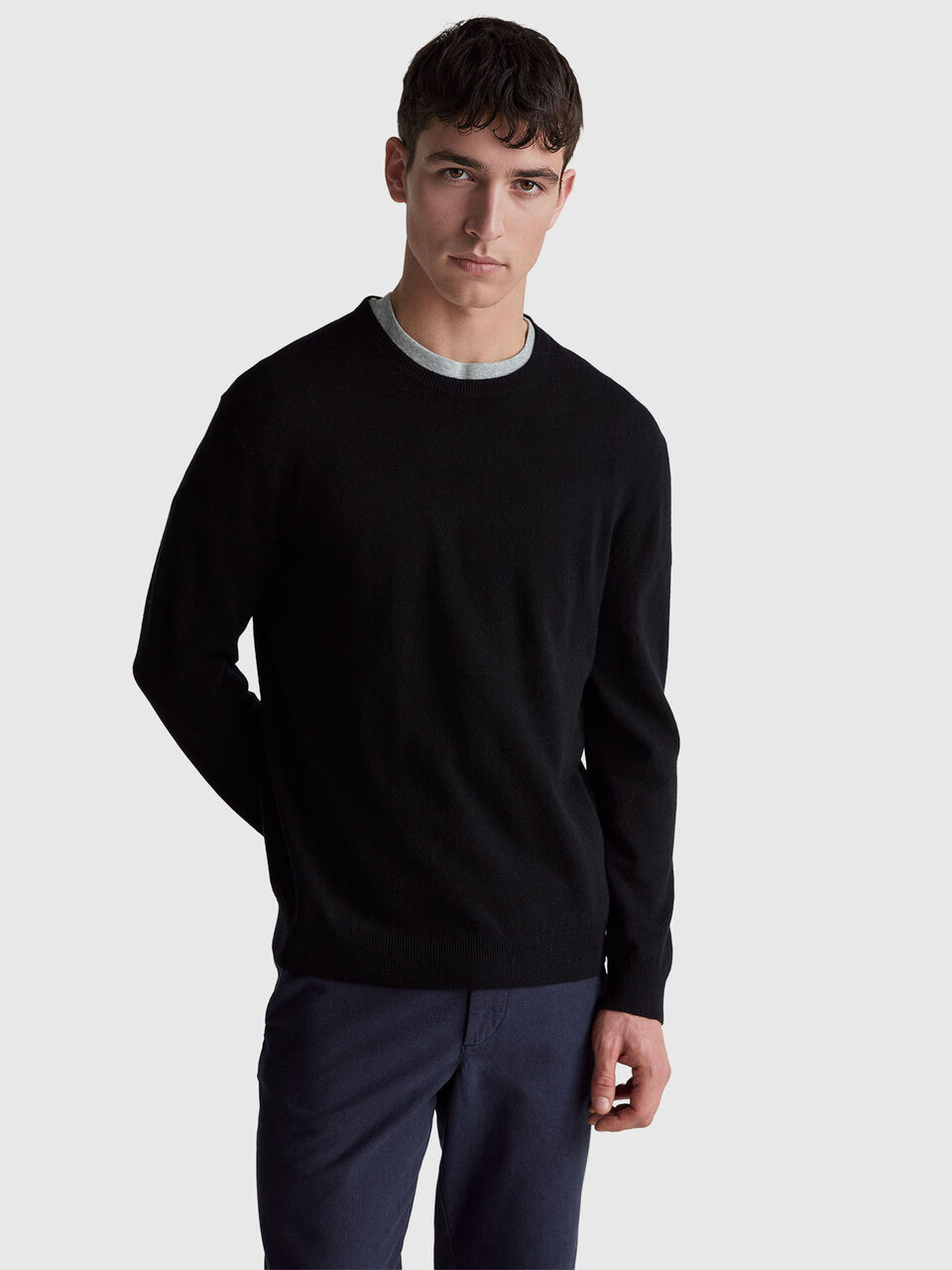 Black sweater in pure Merino wool