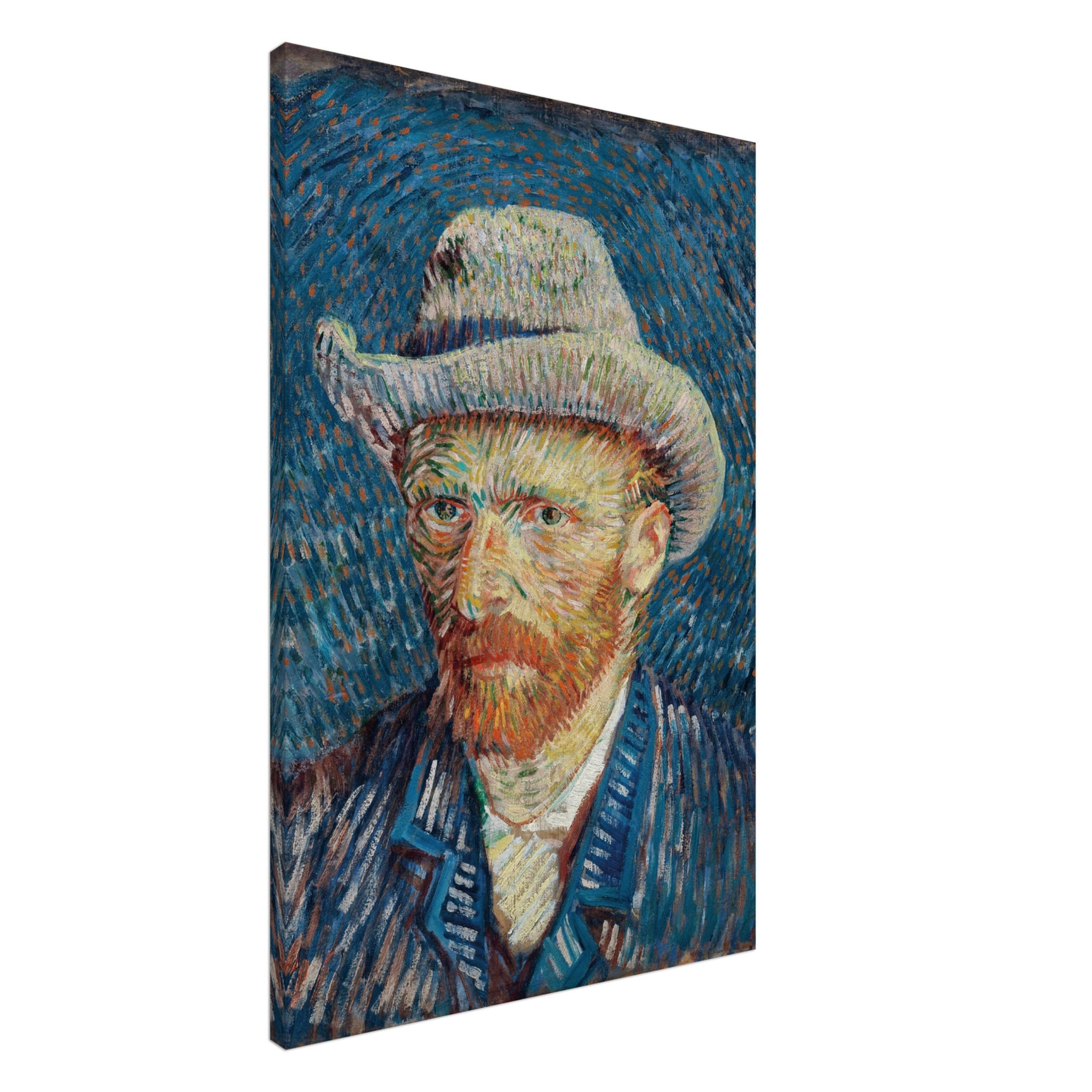 Artfulprints Canvas Vincent van Gogh – Zelfportret met grijze vilthoed canvas - 60x90 cm - Blauw