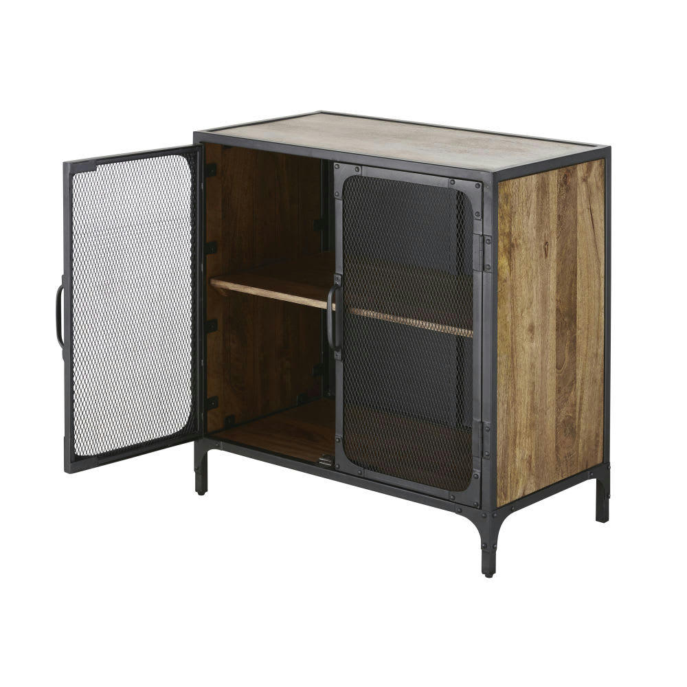 - Buffet 2 portes en bois de manguier massif et métal noir