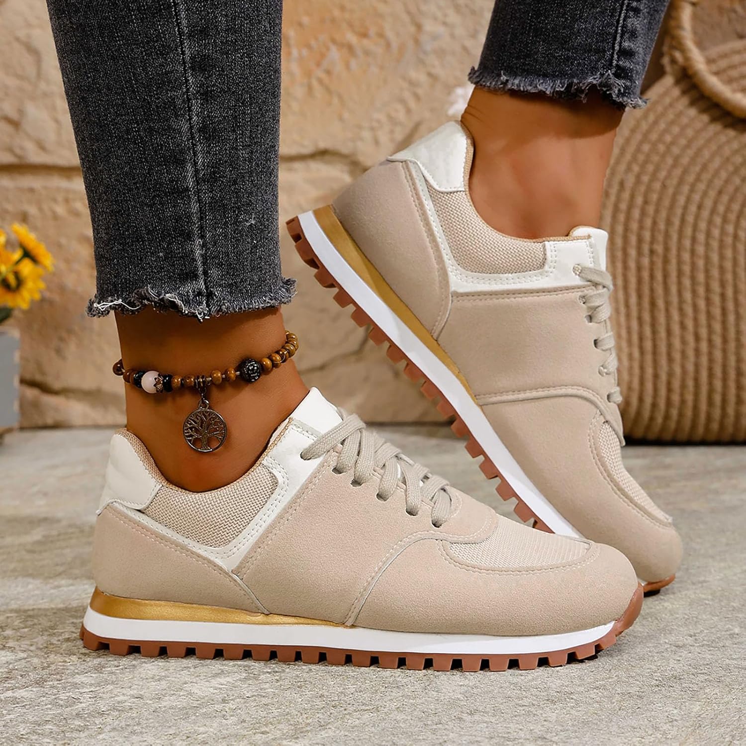 Orthopedic Walking Shoes for Women Breathable Mesh Lace Up Lightweight Cushioned Non Slip Casual Sneakers Arch Support Thick Sole Gym Travel Daily Wear Outdoor Exercise Commute Shopping Footwear