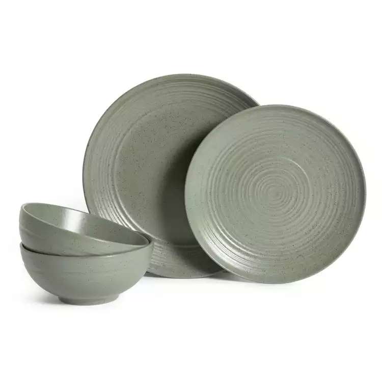 Habitat Textured Ripple 12 Piece Stoneware Dinner Set - Sage