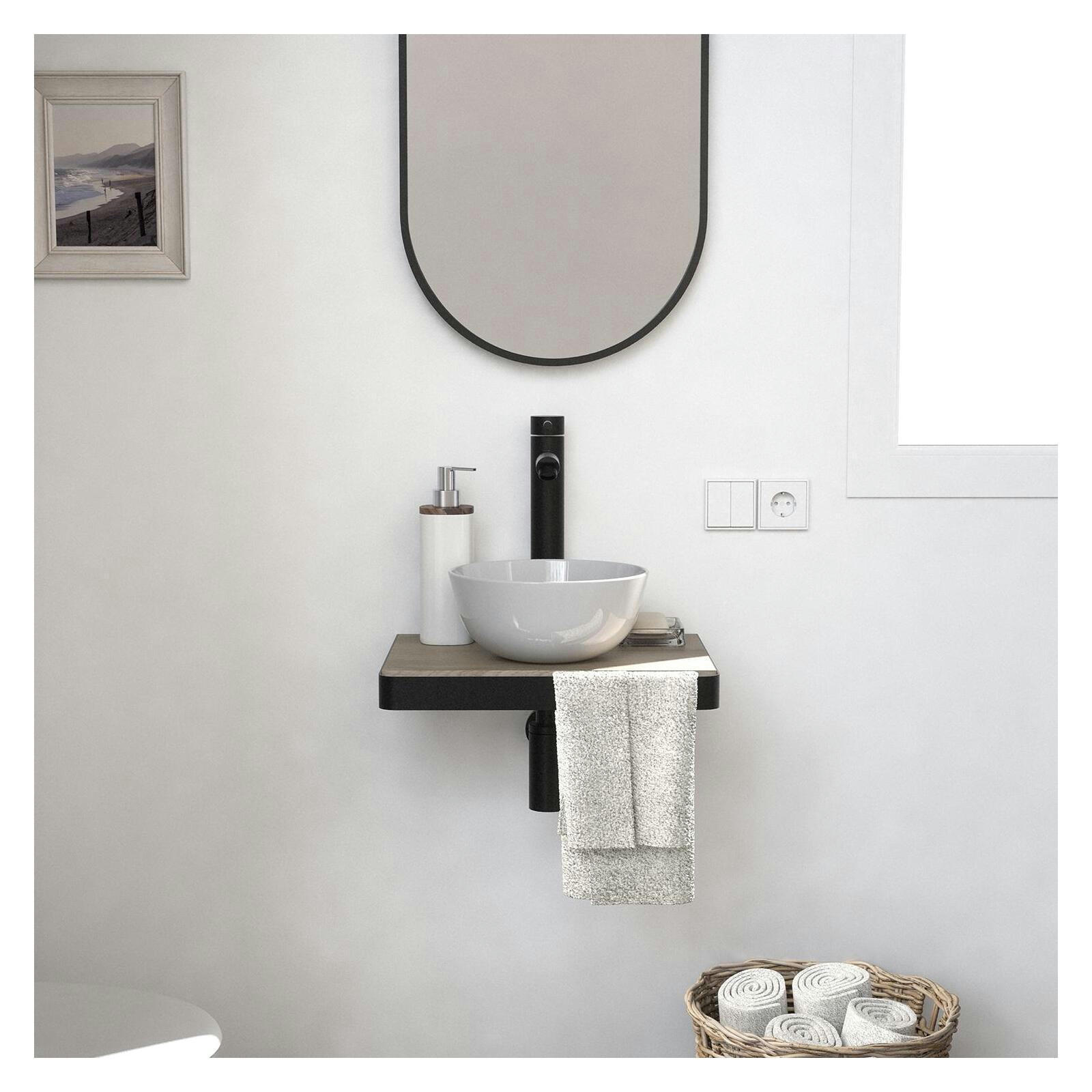 SOHO - Meuble lave-mains  plan fin p-serviette face vasque blanche+rob+miroir