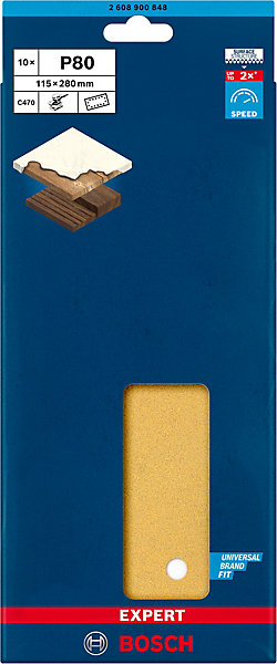 Feuille Abrasive Rectangle Expert C470 D 115x280mm G80 - BOSCH - 2608900848