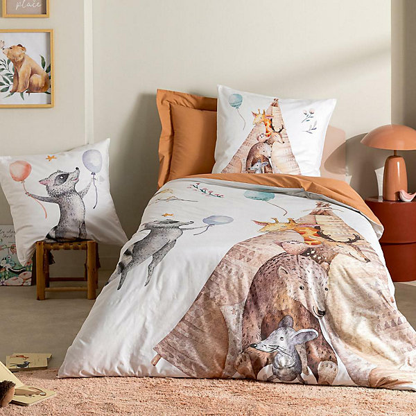 Housse de couette 200x200 cm en 100% percale de coton TIPI blanc