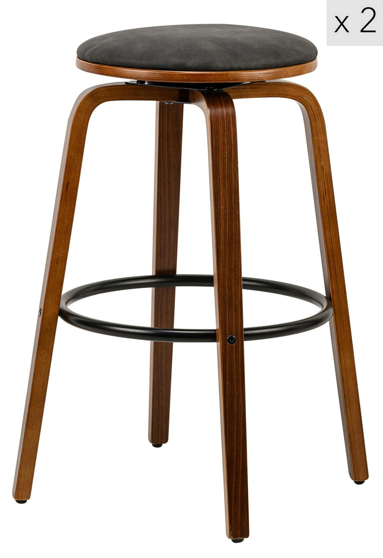 - Lot de 2 tabourets de bar en frêne et simili cuir