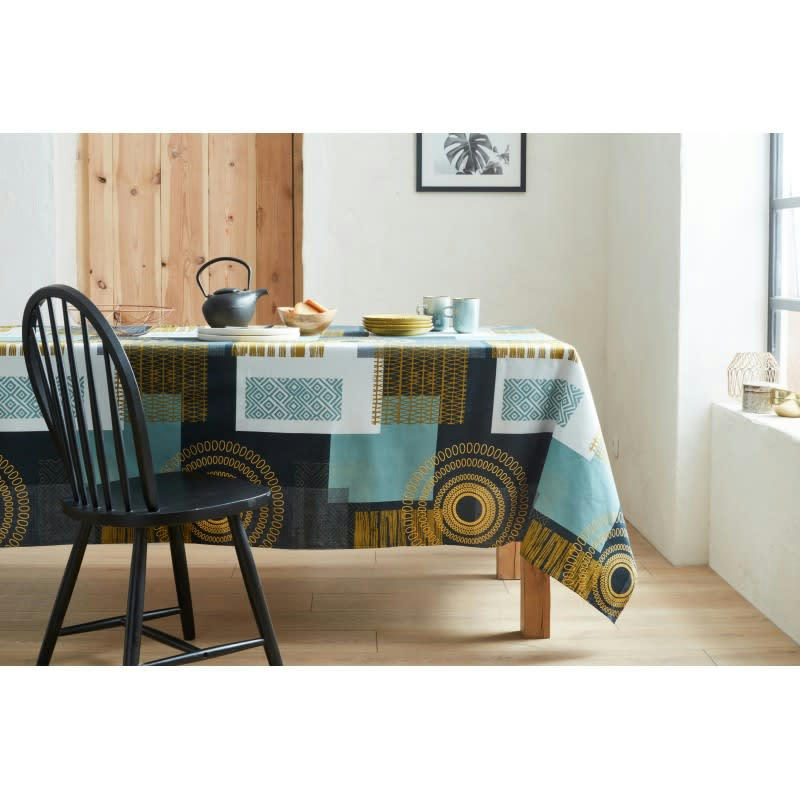 MAGIC ETHNIC - Nappe en coton enduit acrylique zinc ronde 160 cm