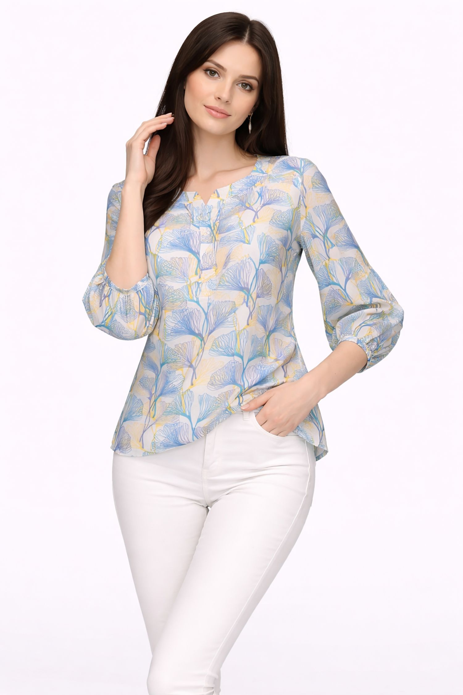 Cutie London Leaf Print 3/4 Sleeve Blouse