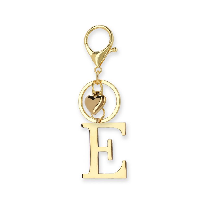 Manfield Goudkleurige bag charm letter E