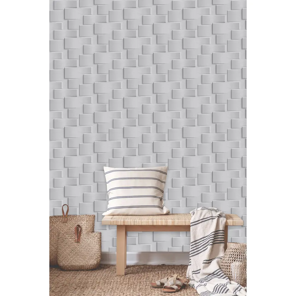 Dutch Wallcoverings - Exposure 3D steen grijs - 0,53x10,05m