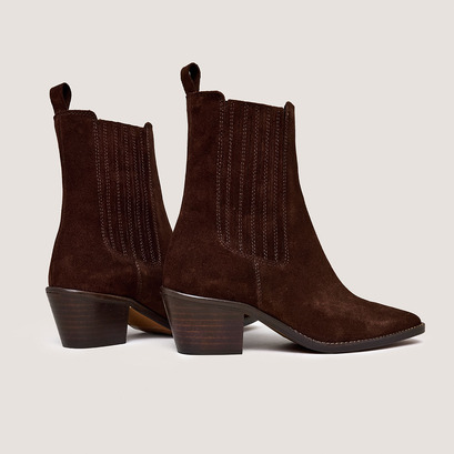 Bottines à talons et froncesen croute chocolat | BIRMAN