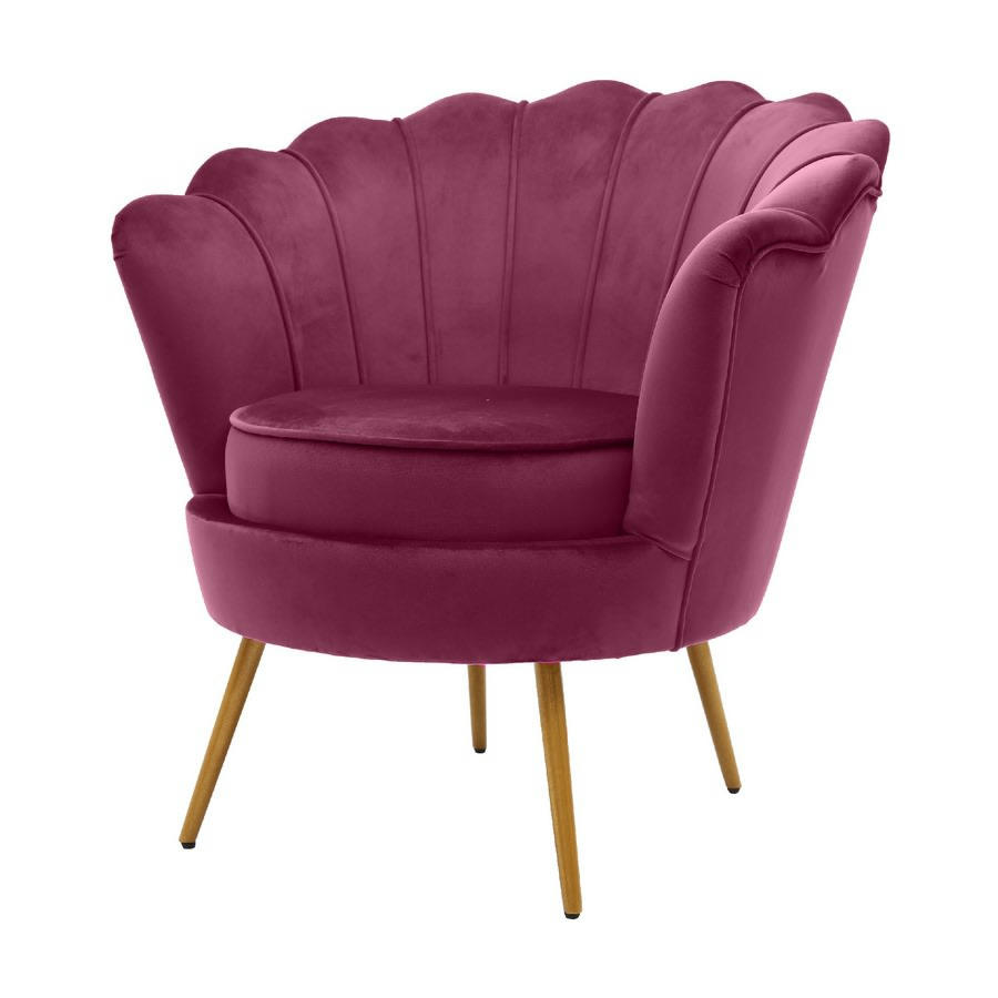 VELVET - Fauteuil design en forme d'éventail en velours amarante