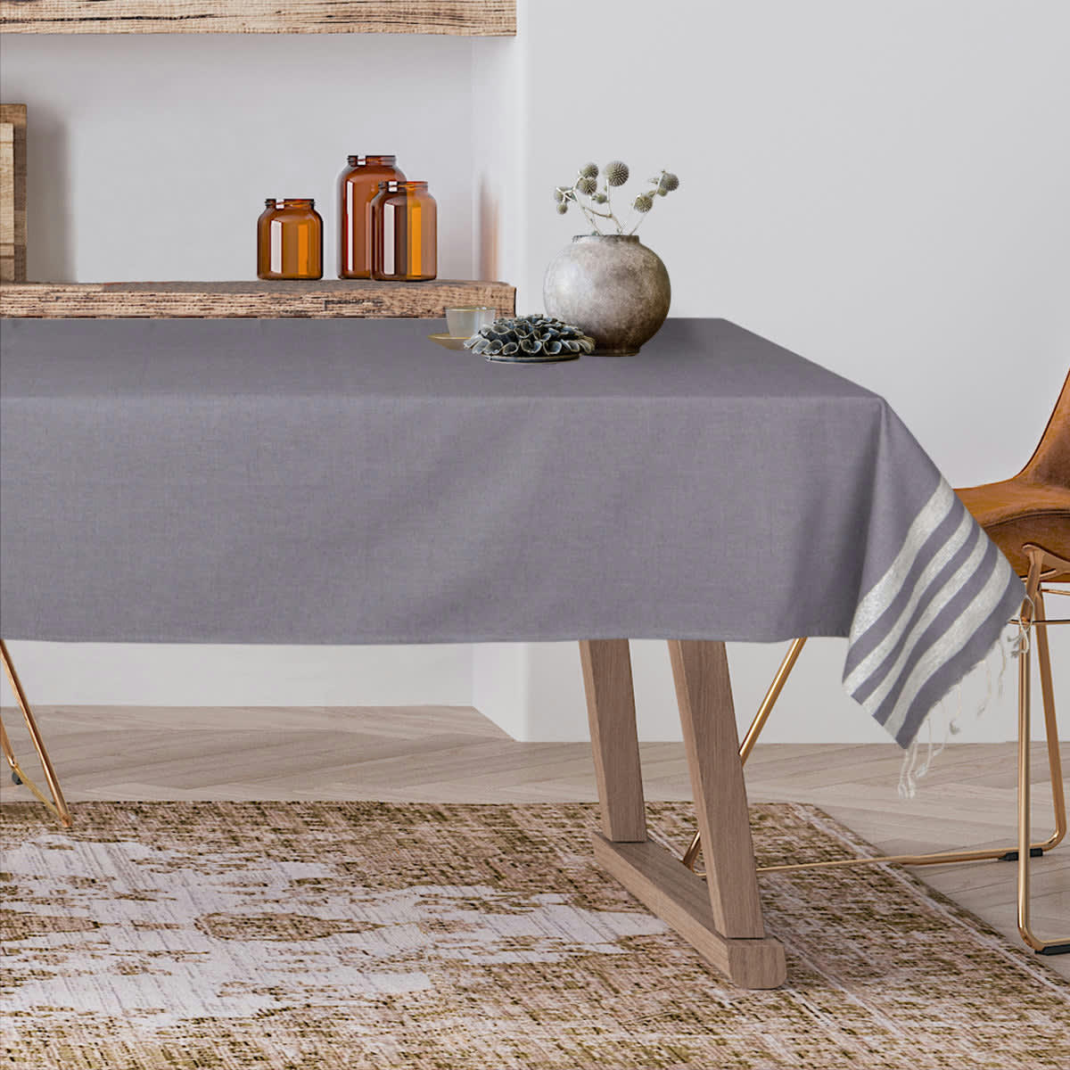 HAMPTONS - Nappe lurex coton  150x250 gris moyen / argent