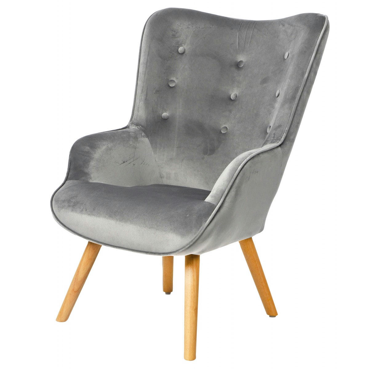 - Fauteuil velours gris et pieds bois - 72x65x99cm