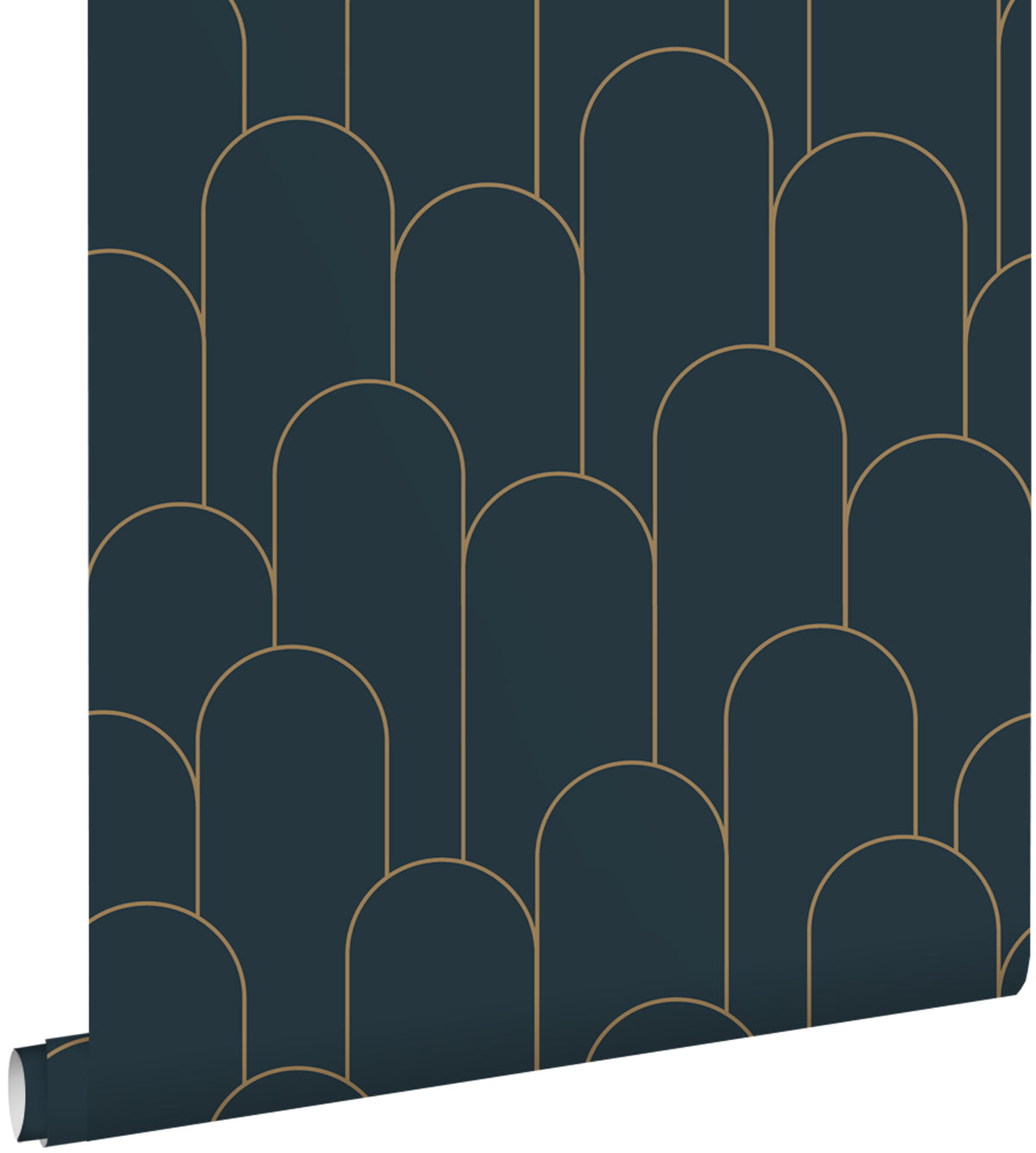 ESTAhome behang art deco motief donkerblauw en goud - 53 cm x 10.05 m - 139657