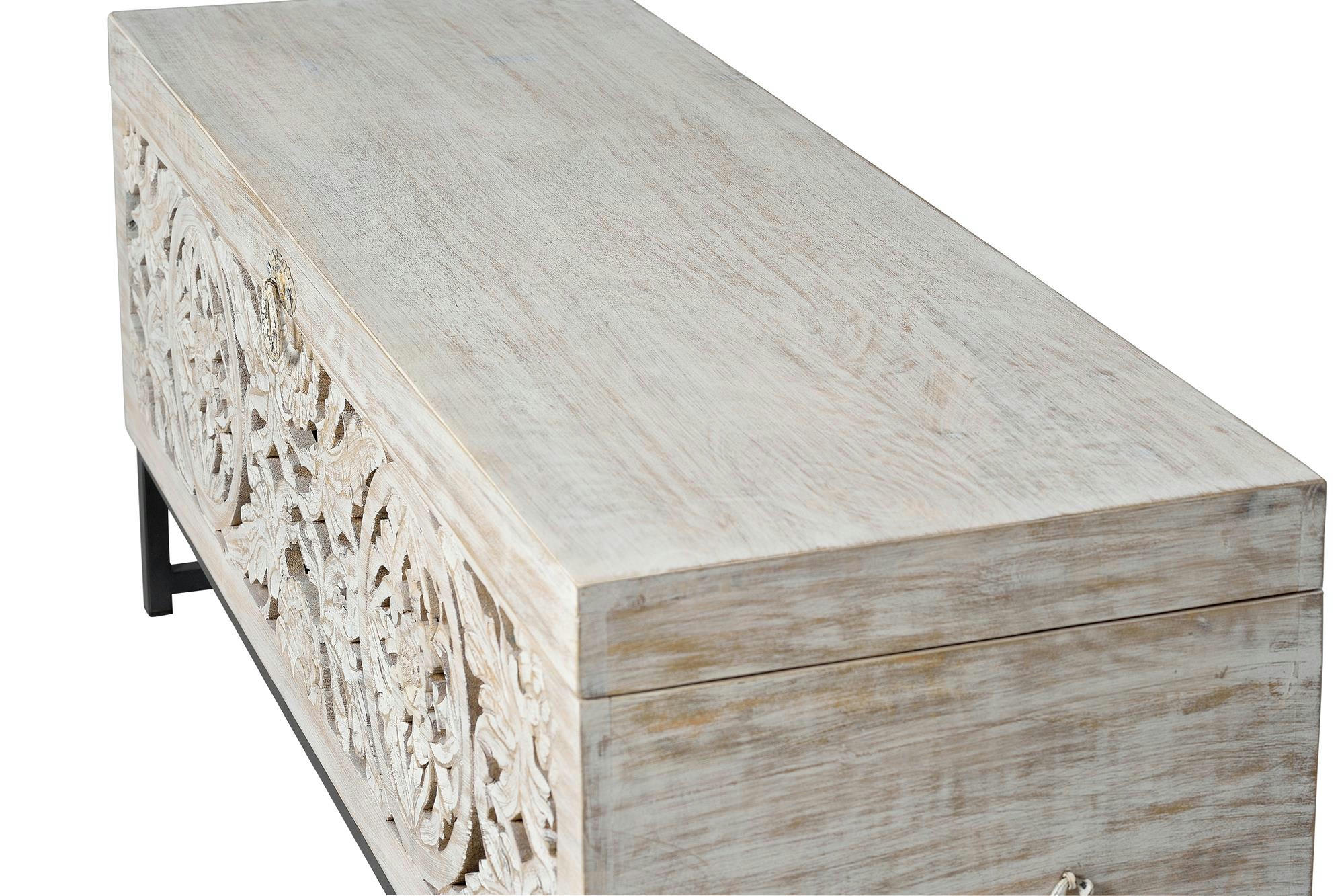 MYKONOS - Coffre en manguier et pieds en métal blanc vieilli