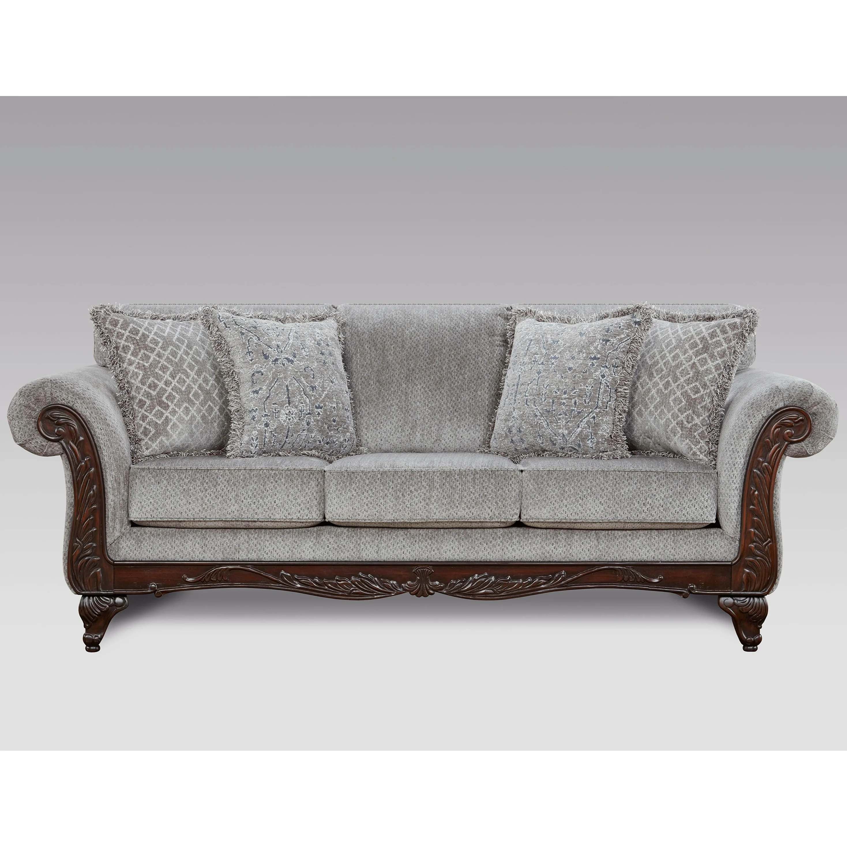 Roundhill Furniture Hernen Carved Wood Frame Sofa