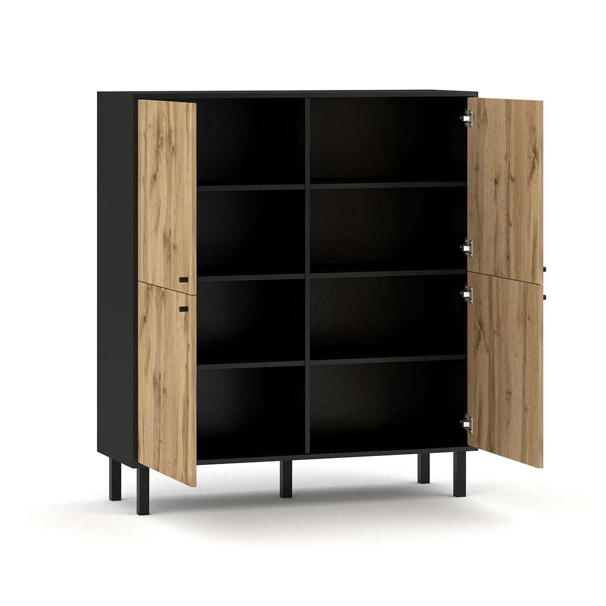 - Buffet haut 4 portes noir et naturel