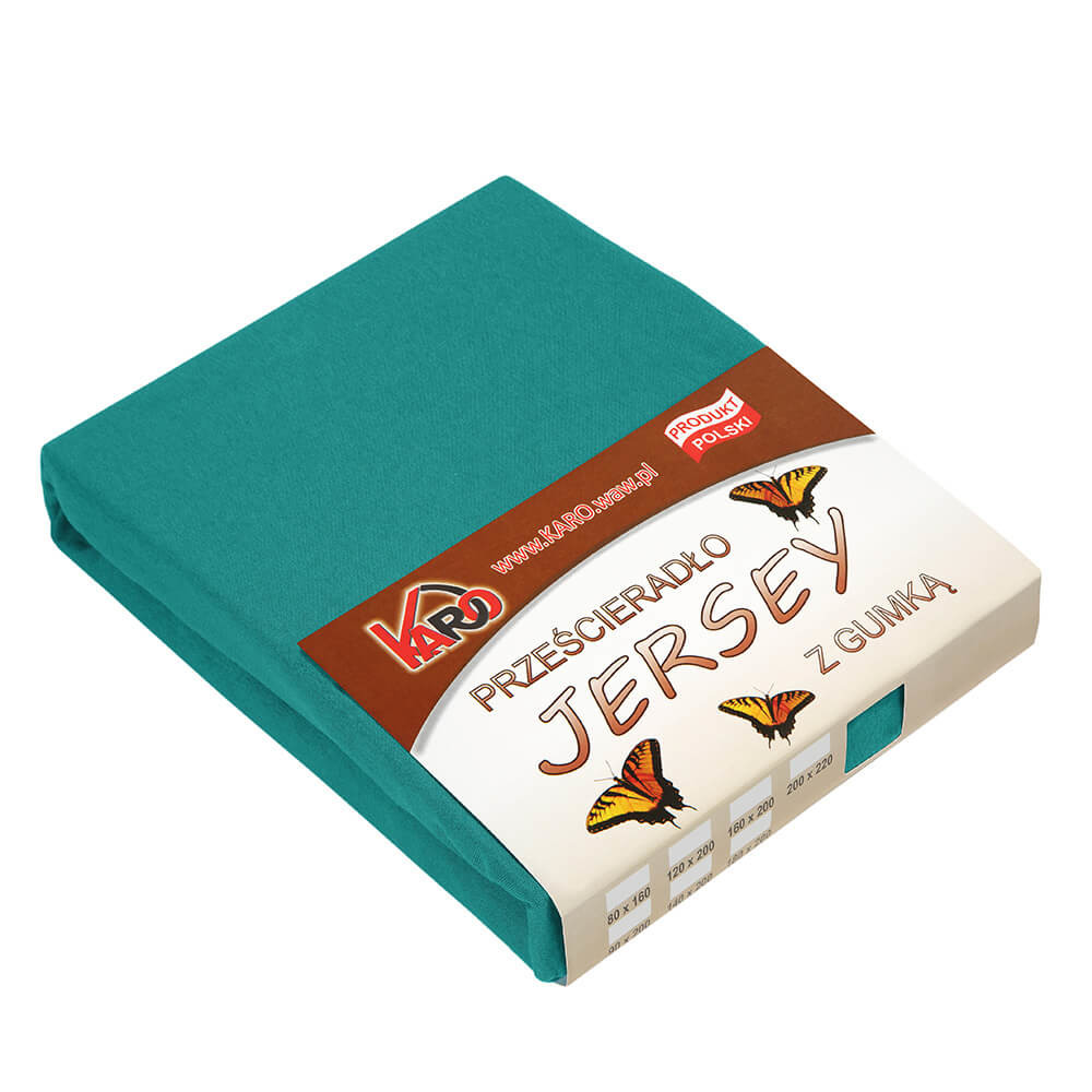 Prześcieradło jersey z gumką 160x200 turkusowe ciemne KARO