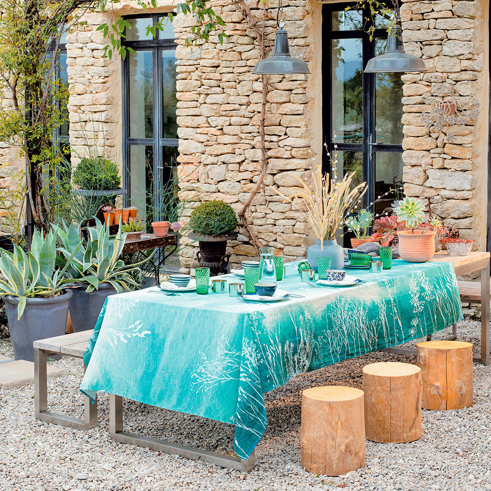 MILLE SILHOUETTES INDIGO - Nappe carrée  métis lin & coton bleu 115x115 cm