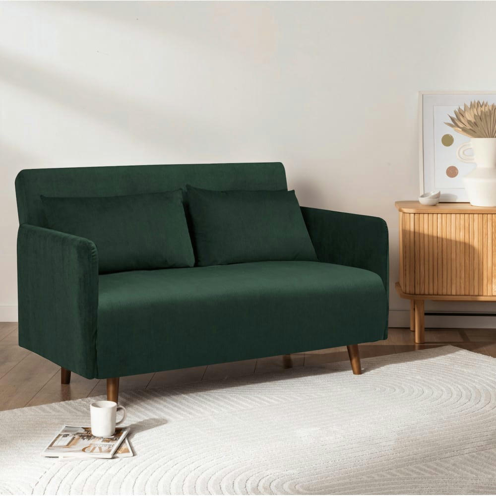 BELUSHI - Canapé convertible 2 places en velours côtelé (L120cm) vert foncé