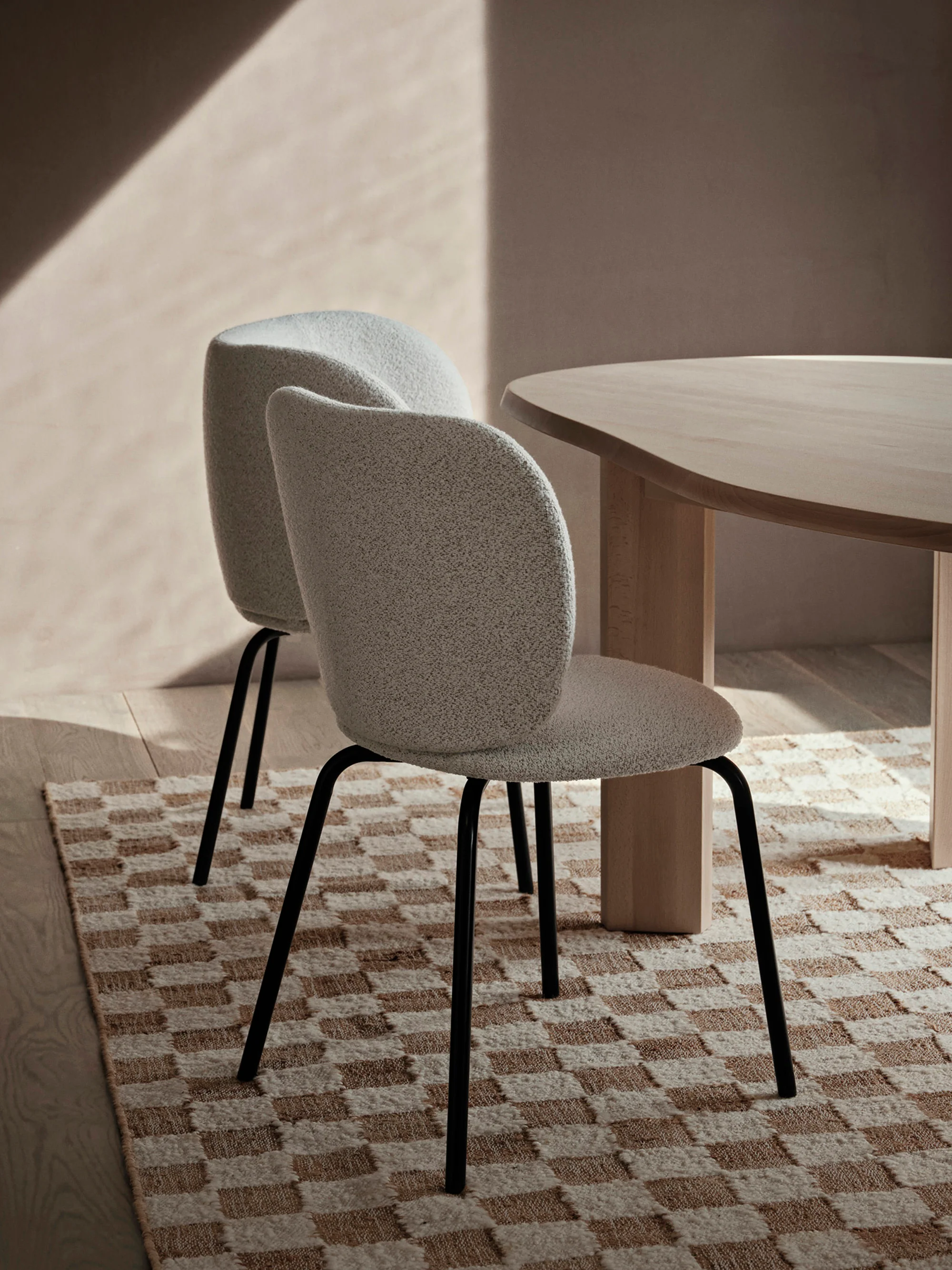 Handgewebter Wollteppich Check mit niedrigem Flor