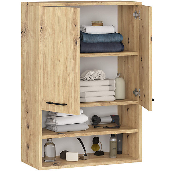 Armoire salle de bains suspendue AKORD FIN Chêne Artisan 64 cm 2 portes façade Chêne Artisan 4 étagères 64x30x94 cm