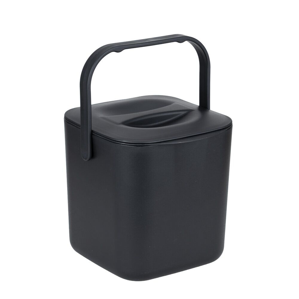 Bac à compost format cuisine 3L avec panier et poignée plastique noir 19x18xH18cm