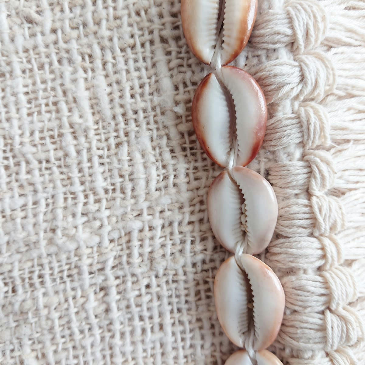 CANGA - Plaid en cotton avec coquillages, ivoire 200x140 cm