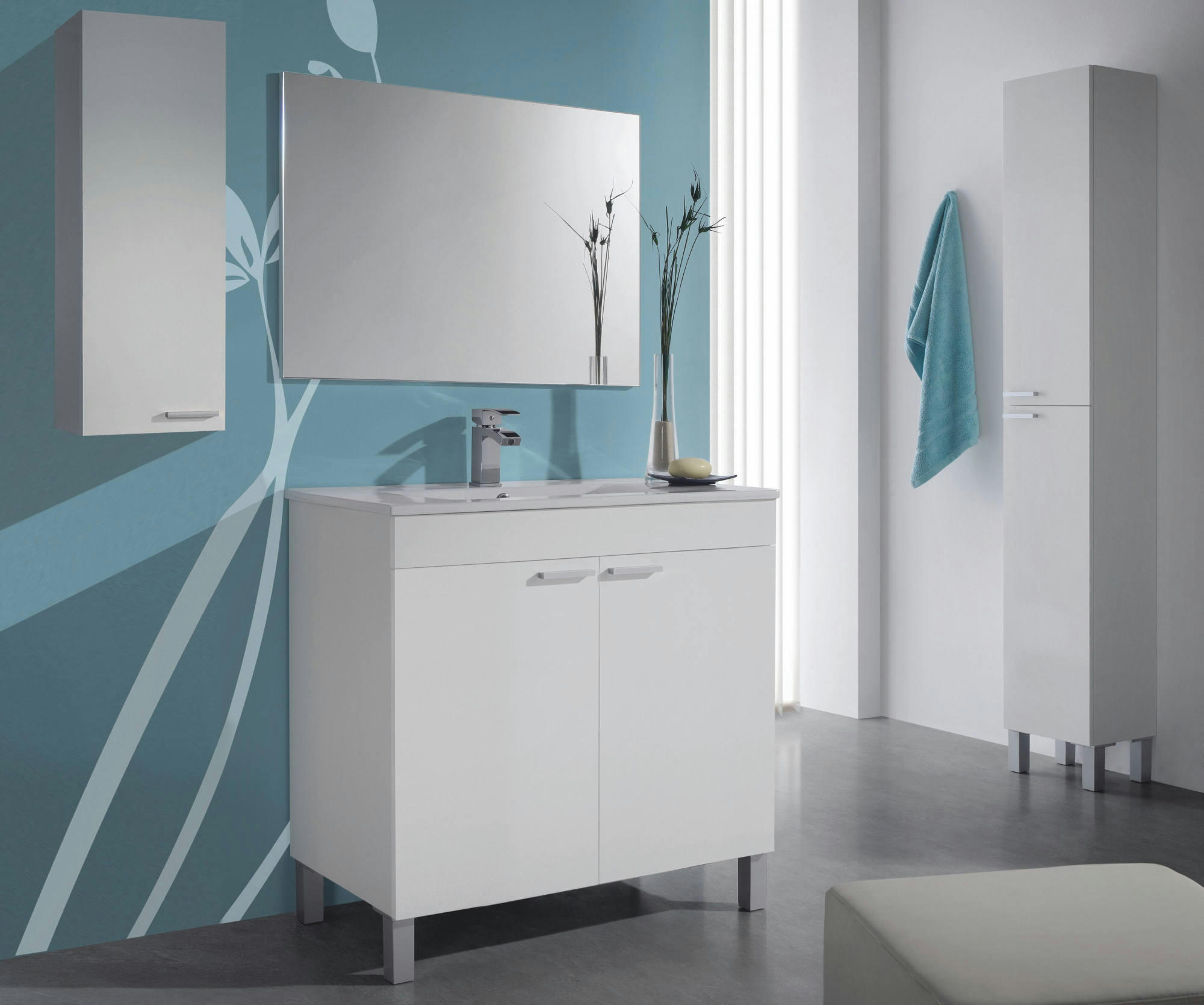 DACOR - Meuble sous vasque 2 portes effet bois blanc