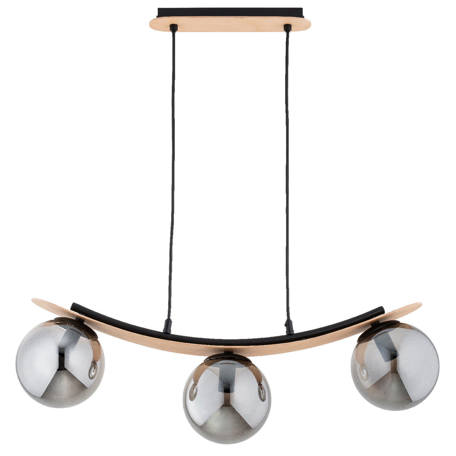 Lampa wisząca jasne drewno-czarna-dymiona NAIRA 3xE14x10W Alfa