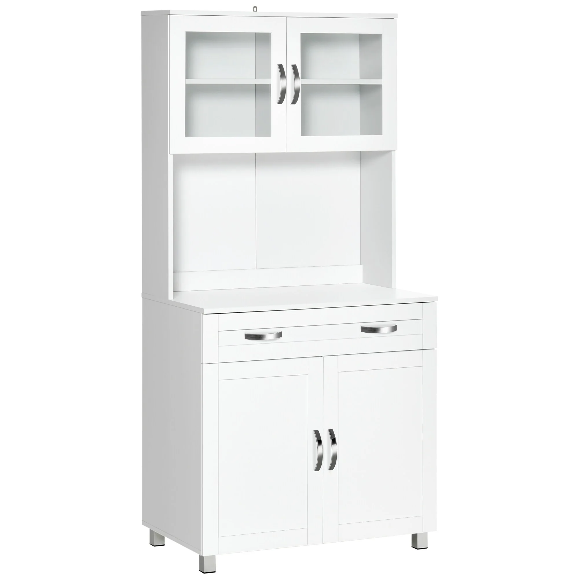 HOMCOM Modern Kitchen Pantry with Buffet Cabinet, Cupboard with Framed Glass Doors and Shelves, White