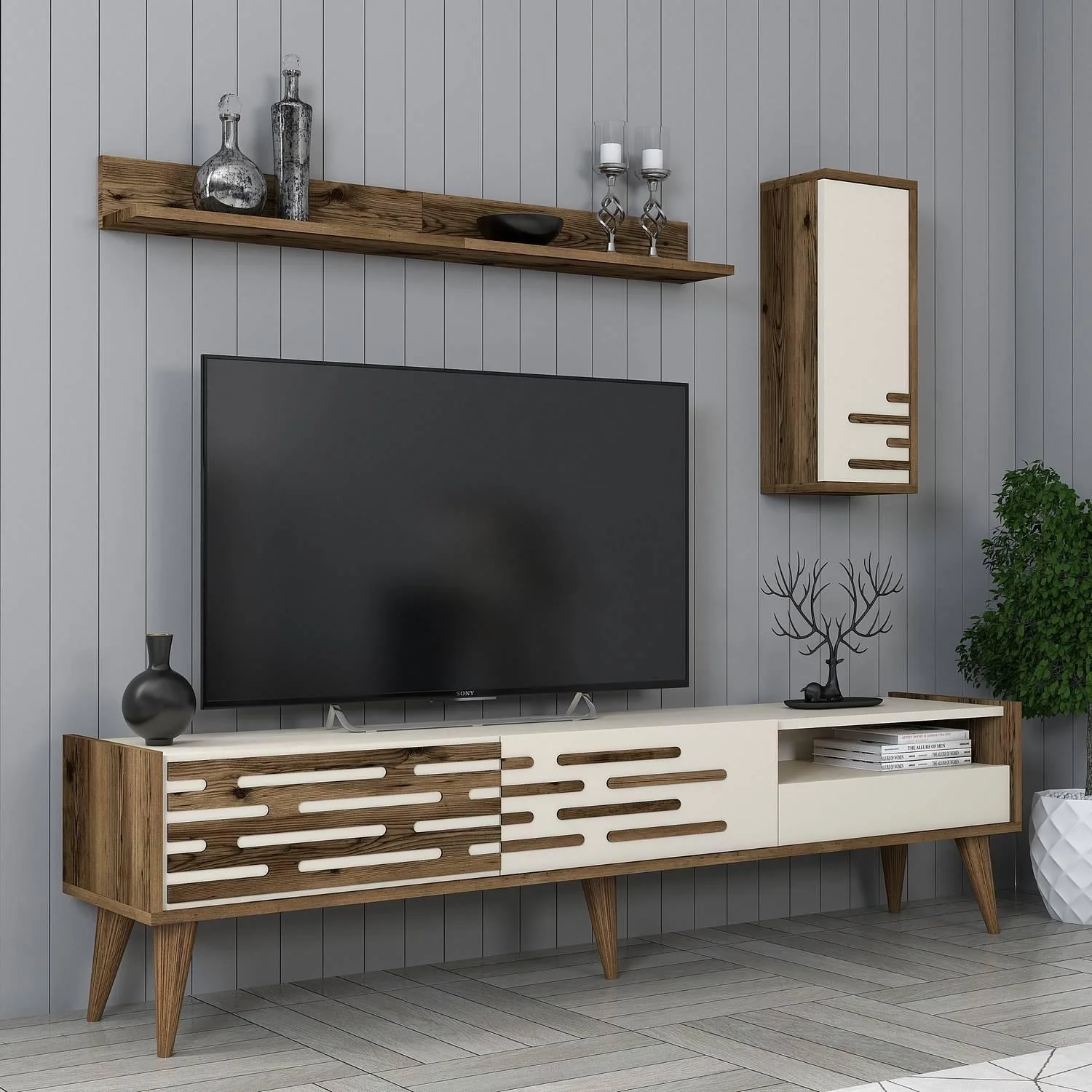 Set van TV-meubel en wandrekken Valensiya