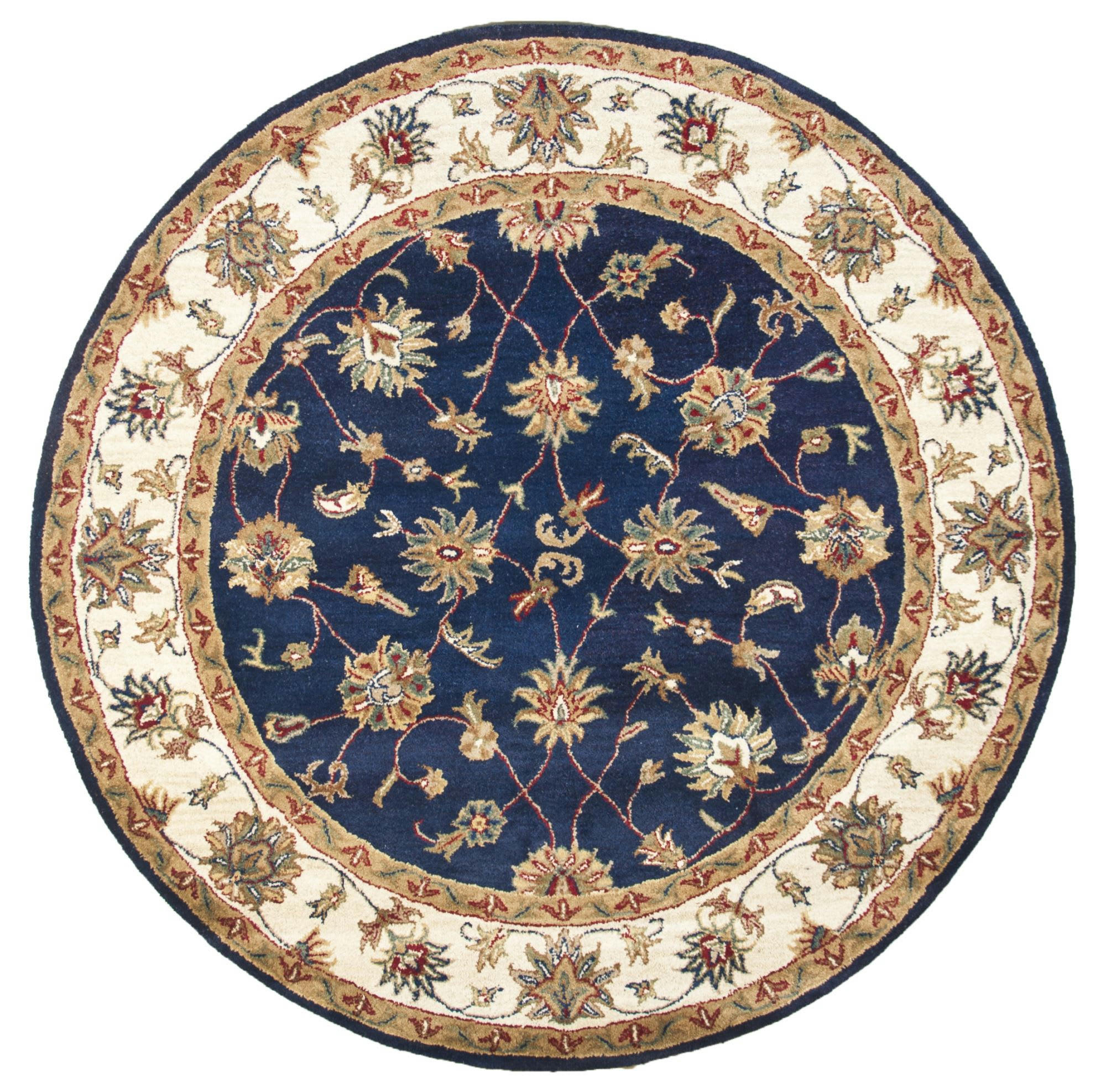ROYAL ZIEGLER - Tapis floral classique en 100% laine crème bleu D150 cm