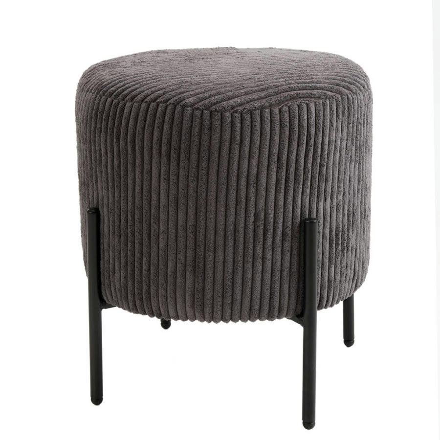 ALBANE - Tabouret rond en tissu velours cotelé gris anthracite pieds en métal