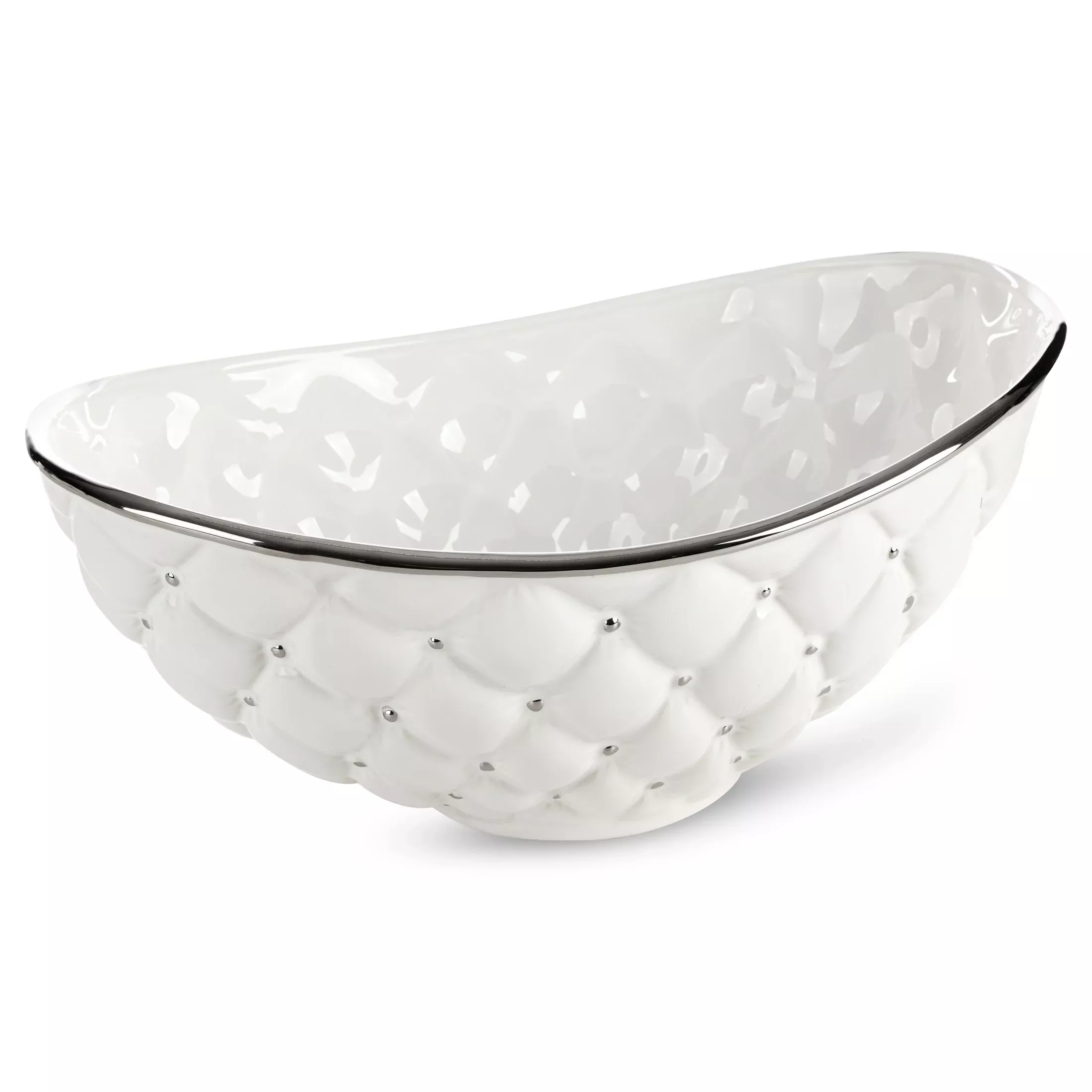 Misa ceramiczna dekoracyjna biało-srebrnazdobiona pikowaniem 35x22x15 cm ADORE