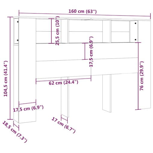NNEVL Headboard Cabinet White 160x18.5x104.5 cm