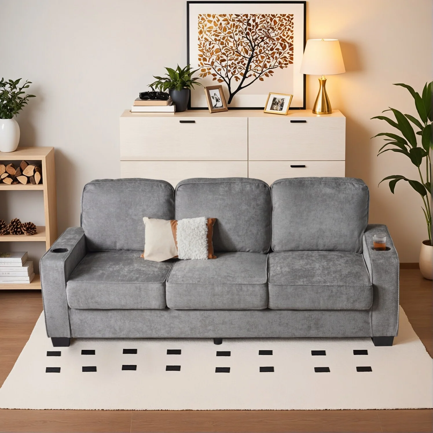 HOOOWOOO Living Room Furniture Modern Corduroy Upholstered Sofa Couch