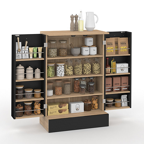 Buffet bas de cuisine ALTO H.90 cm avec rangements noir et bois