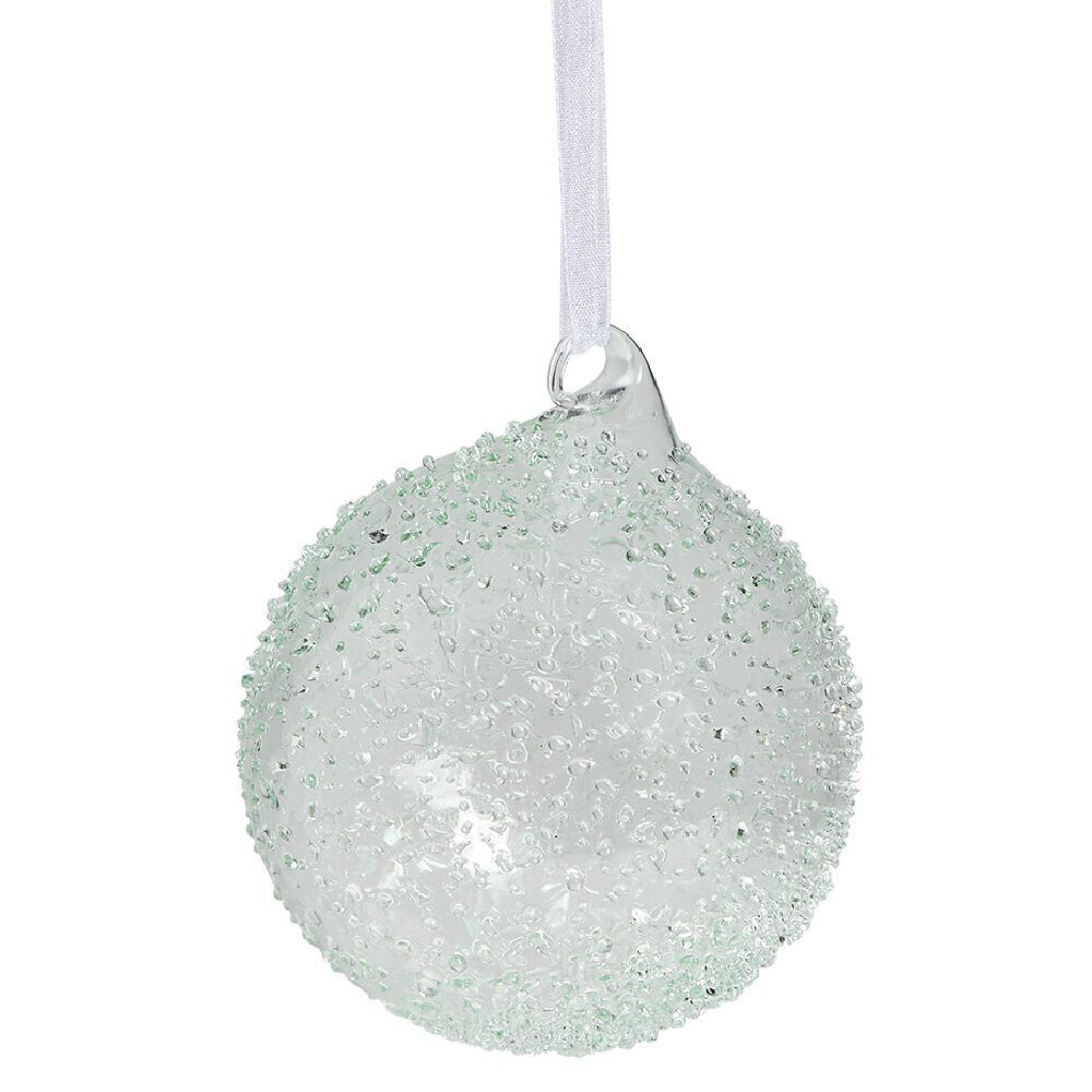 Boule de No&euml;l en verre effet perlé bleu transparent Ø8cm