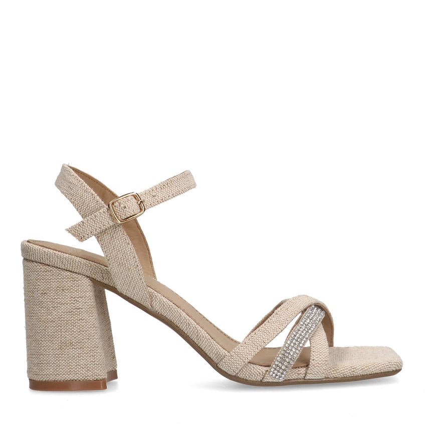 Manfield Beige sandalen met hak met strass detail