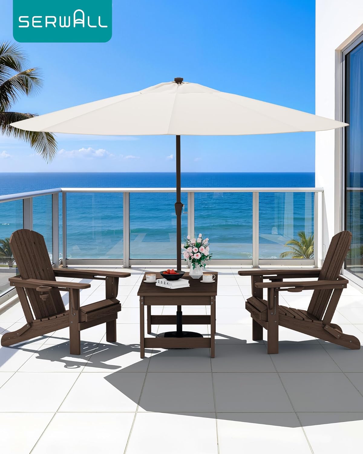 SERWALL Outdoor Coffee Table with 1.69 Umbrella Hole, HDPE Patio Coffee Table for Outside, Rectangle, Coffee
