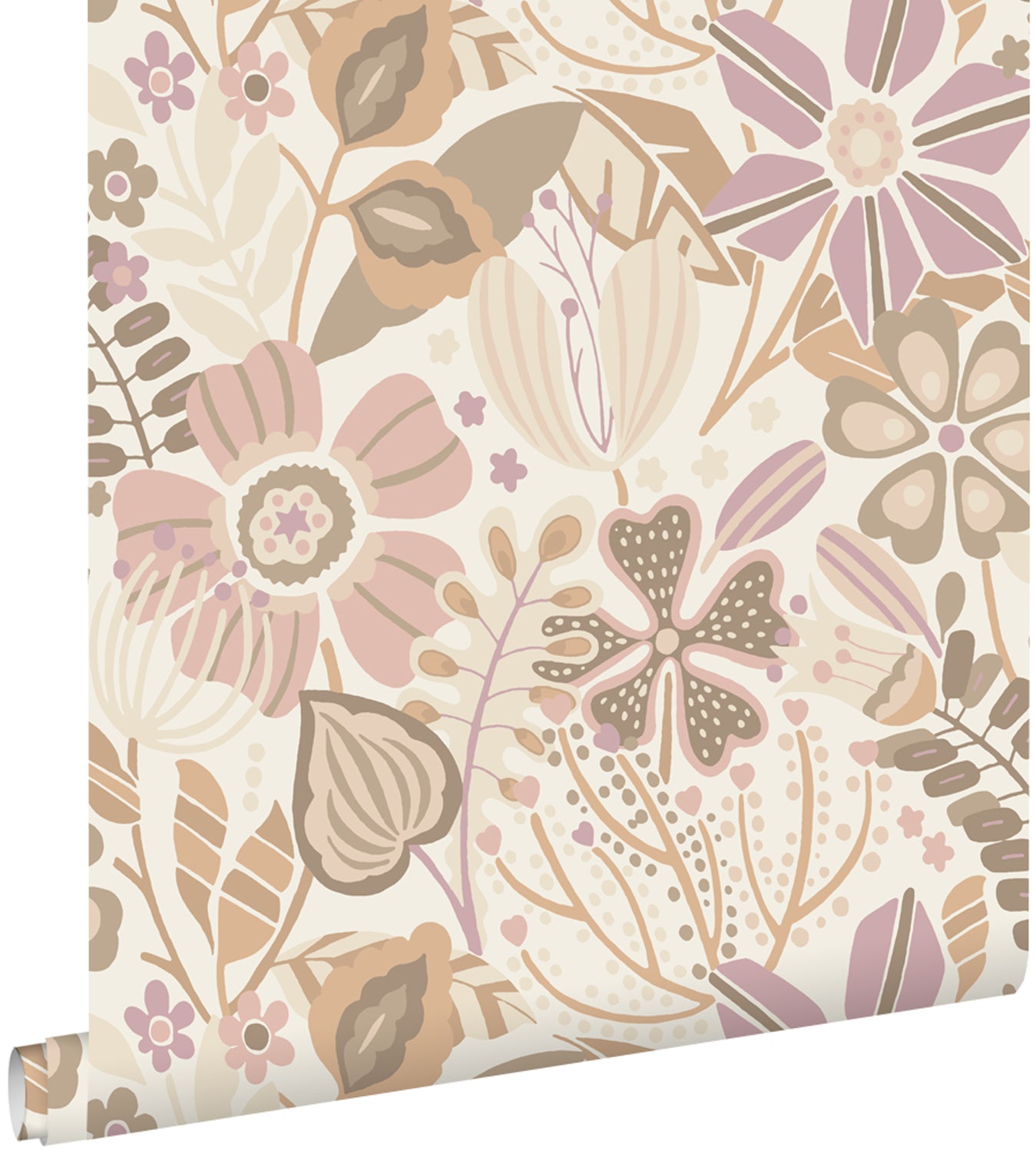 ESTAhome behang bloemmotief beige en lila paars - 53 cm x 10.05 m - 139675
