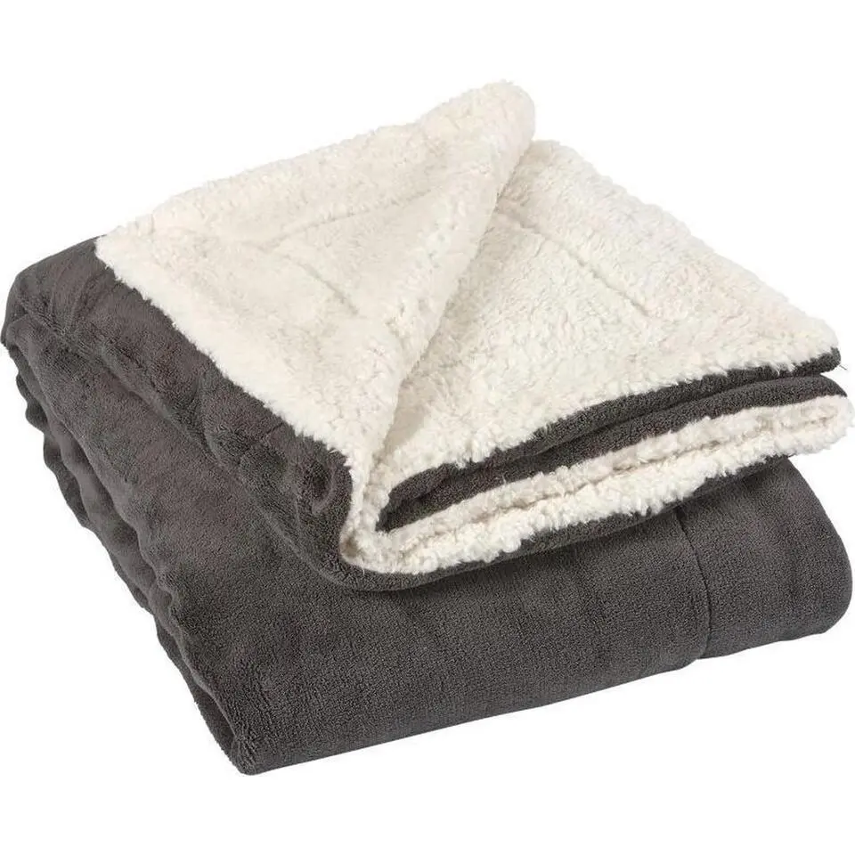 Unique Living - Lars coral fleece/suede plaid 150x200cm dark grey