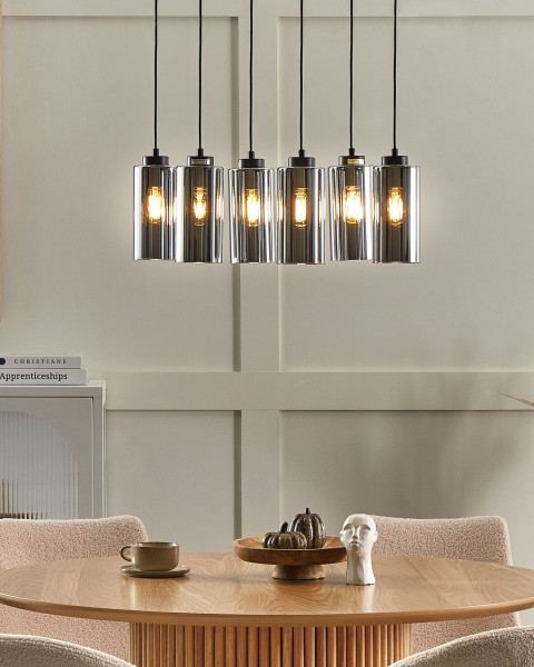 Lampa wisząca 6-punktowa szklana czarna z szarym