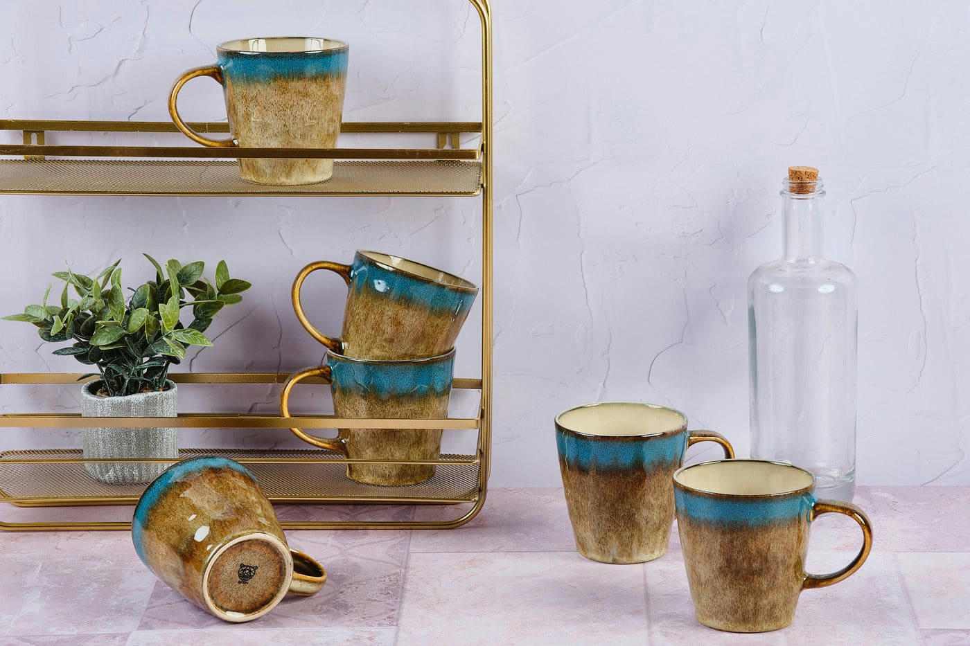 REACTIV - Lot de 6 mugs en grès marron 40cl