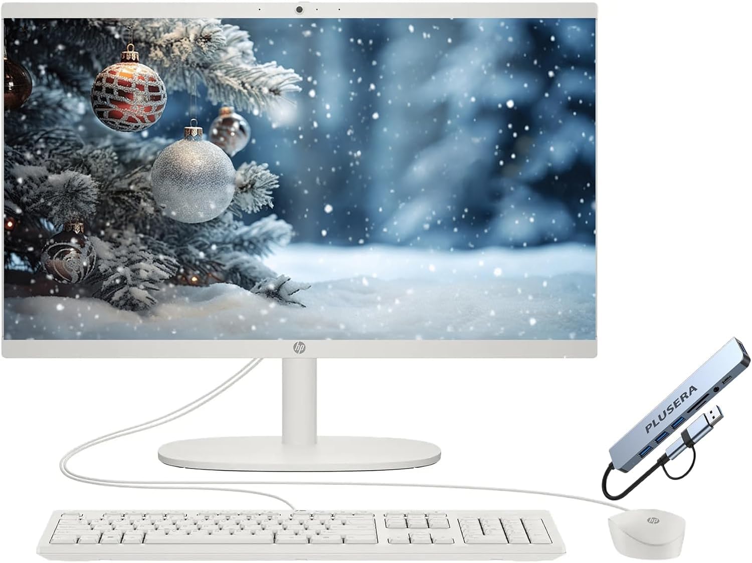 HP 21.5 FHD All-in-One Desktop Computer  32GB RAM 128GB UFS  Quad-Core Intel N100  Windows 11  PLUSERA 8-in-1 Hub  Keyboard & Mouse Included  Cashmere White