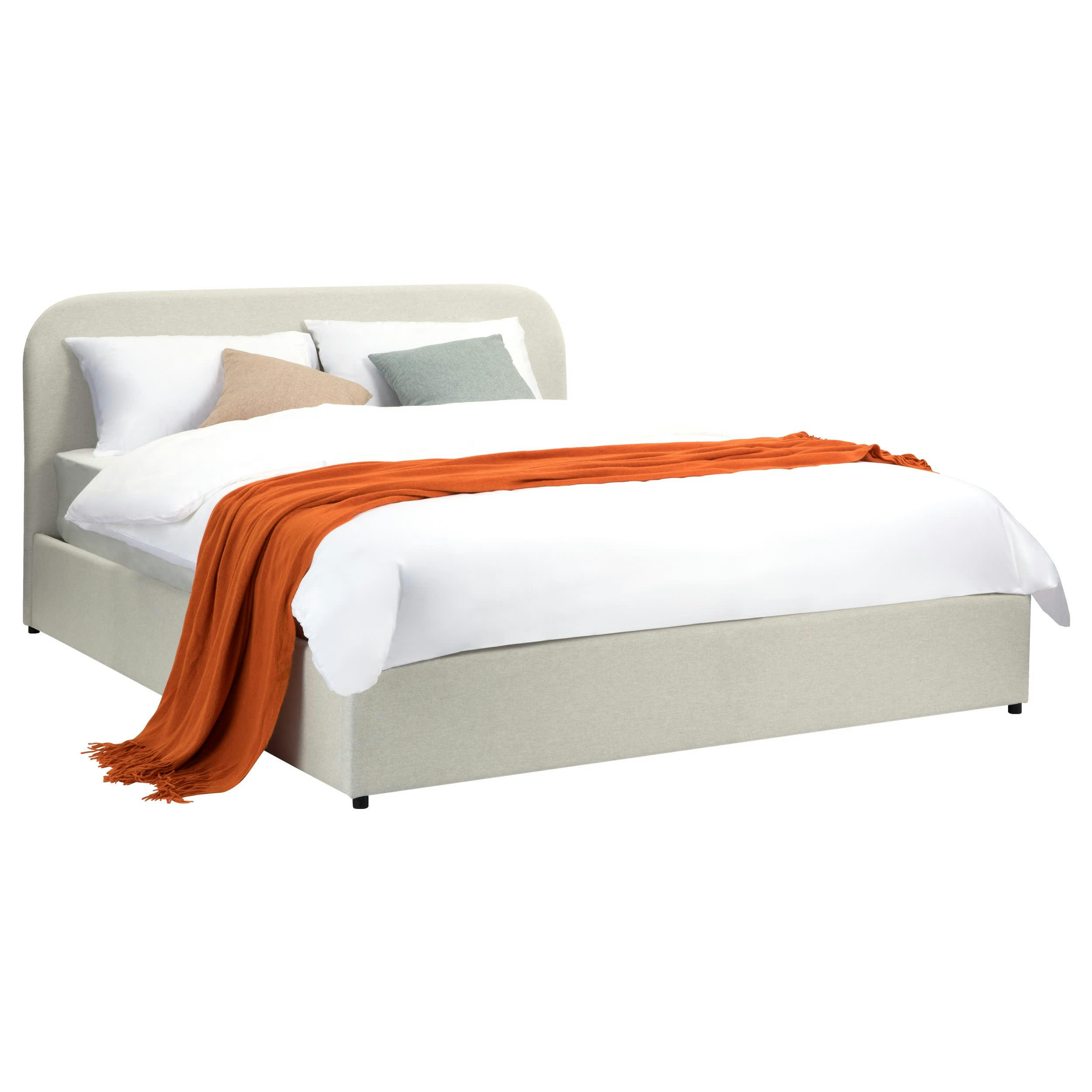 TILLY - Lit double avec coffre 140x190 cm en tissu gris/beige