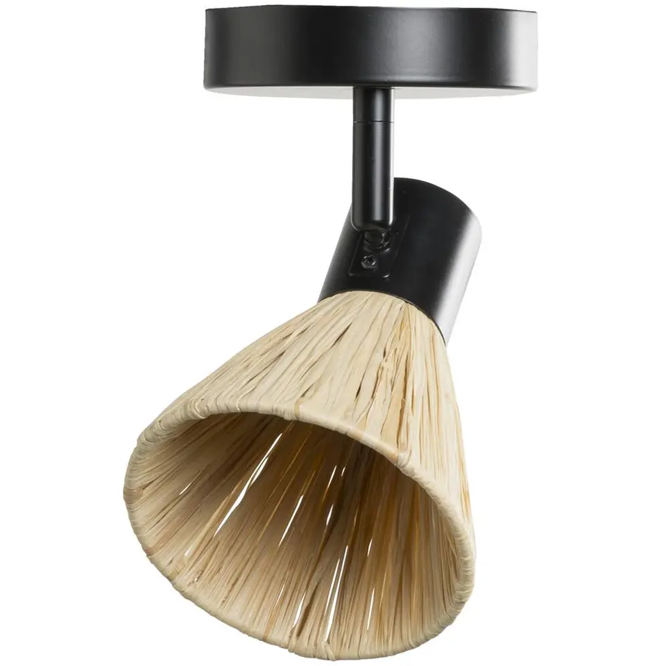 1-spot Raffia E14 - beige/zwart metaal - 19x15x11 cm