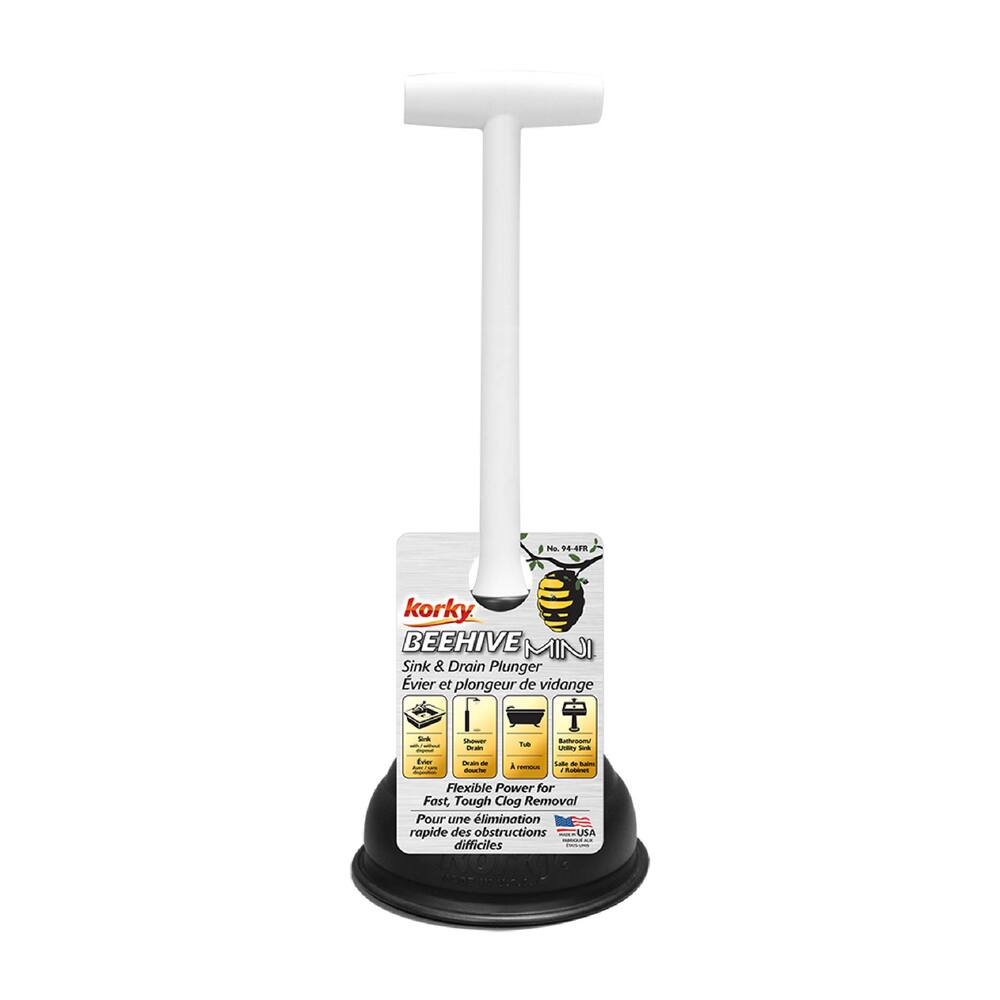 Korky Beehive Mini Sink Plunger with Comfort Grip, 14-in, White