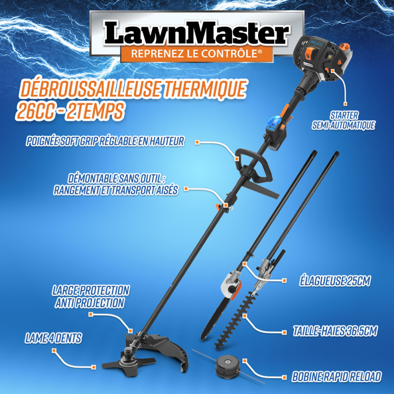 Débroussailleuse thermique 4-en-1 NPTBSP2609A-MU-02 26 cc LAWNMASTER